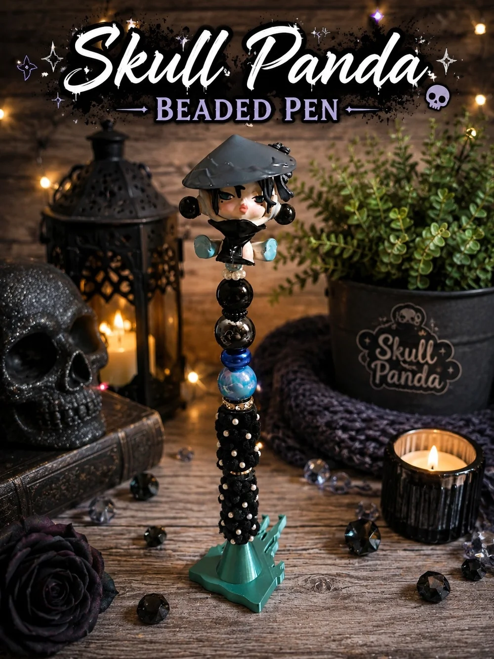 Beaded Pen - Black & Teal Decorative Writing Pen